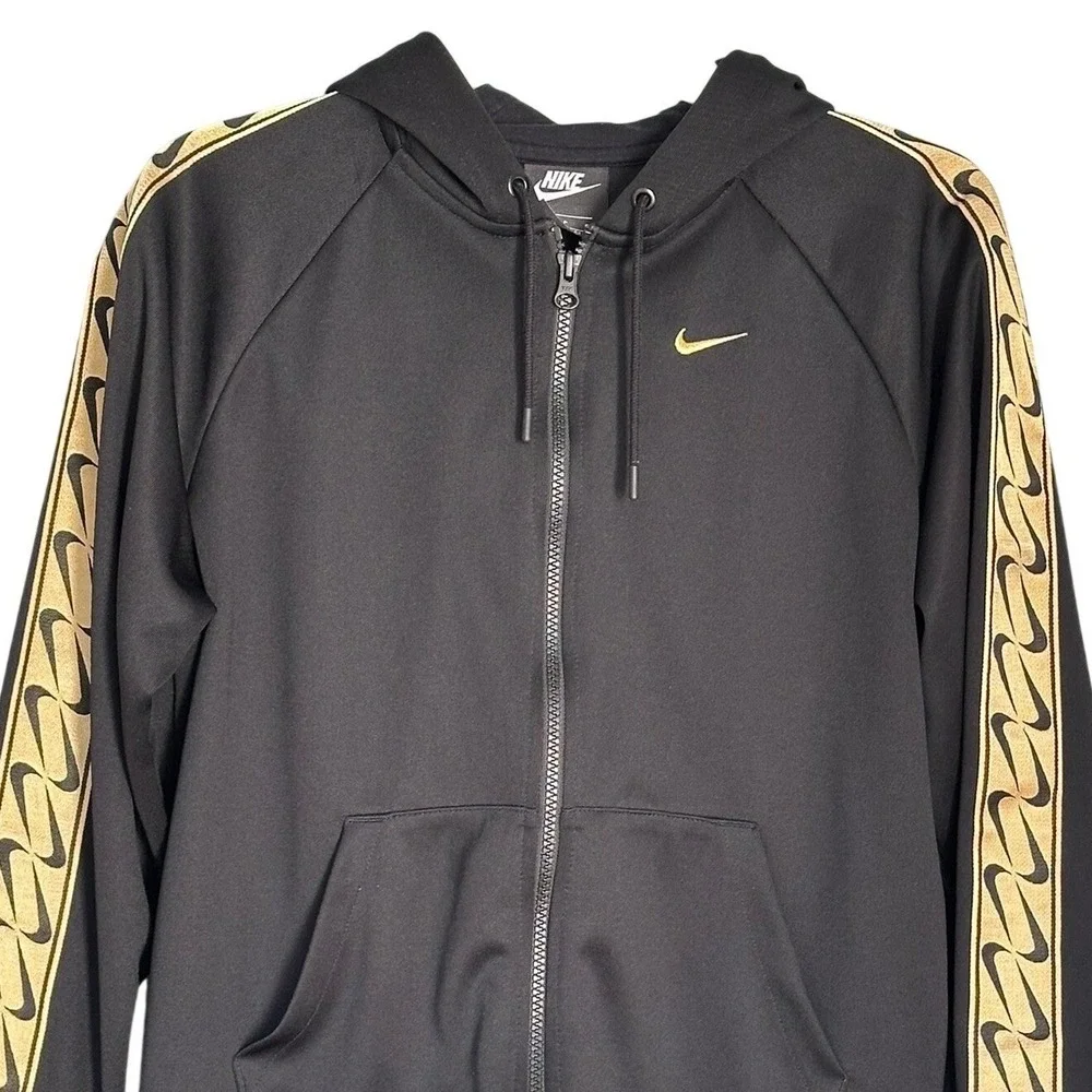 Nike Hoodie Womens Small Black Gold Swoosh Zip Up Streetwear Boxy
